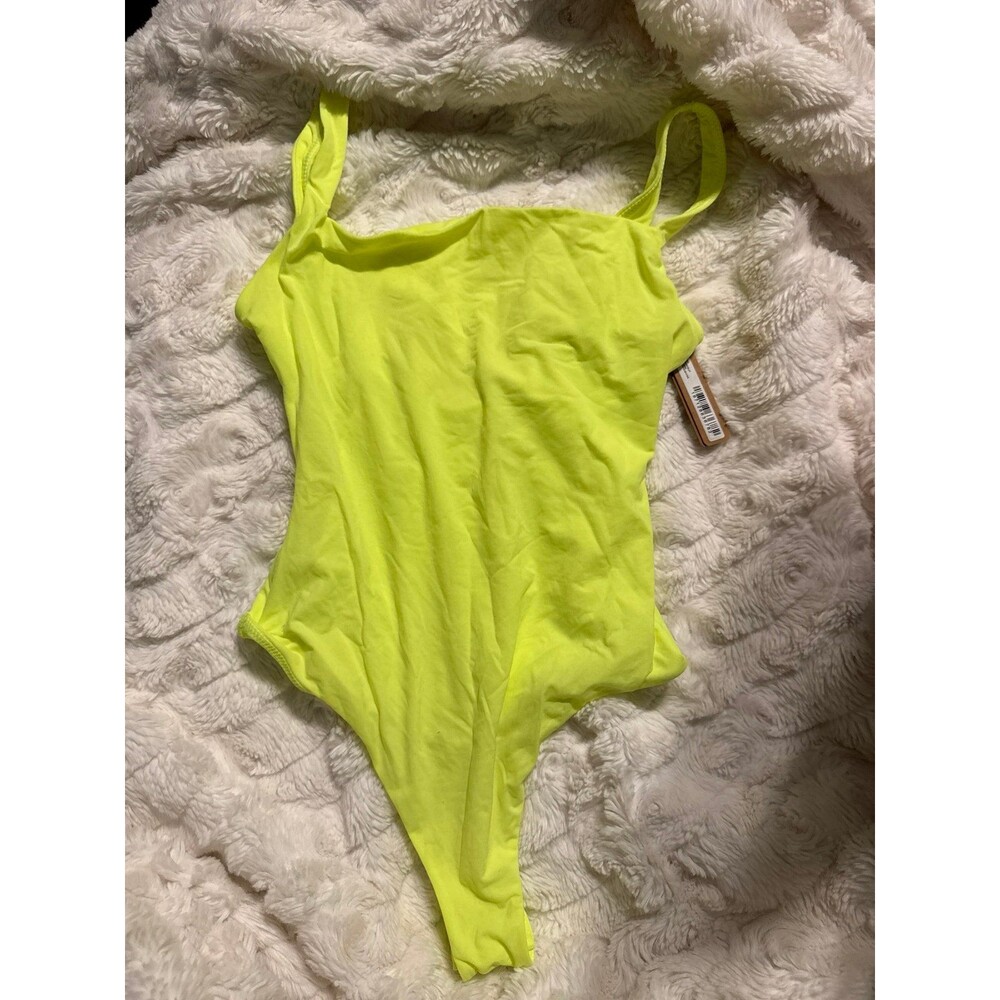 Skims Fits Everybody Square Neck Bodysuit in green highlighter, Size XSmall